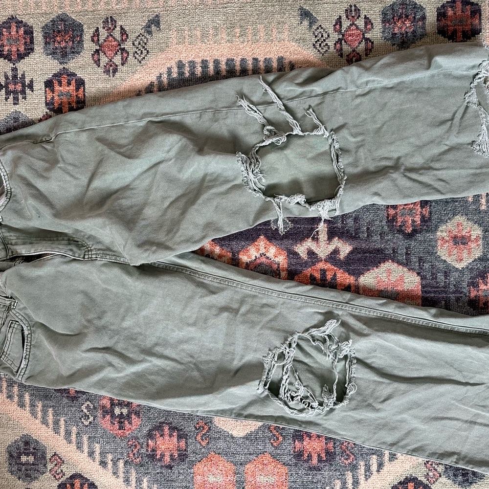 Altar'd State Olive Green Distressed Boyfriend Jeans